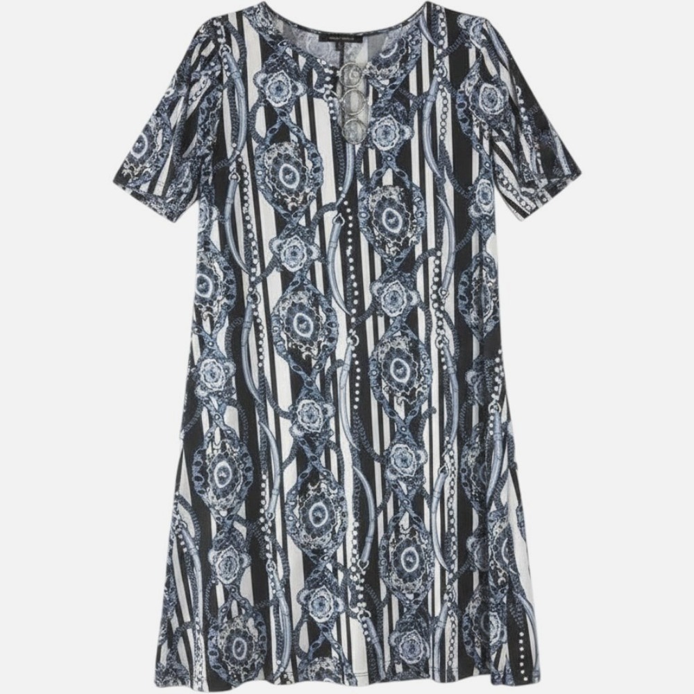 Ellen Weaver Chic Dress Women Medium Blue Nautical Church Brunch Spring